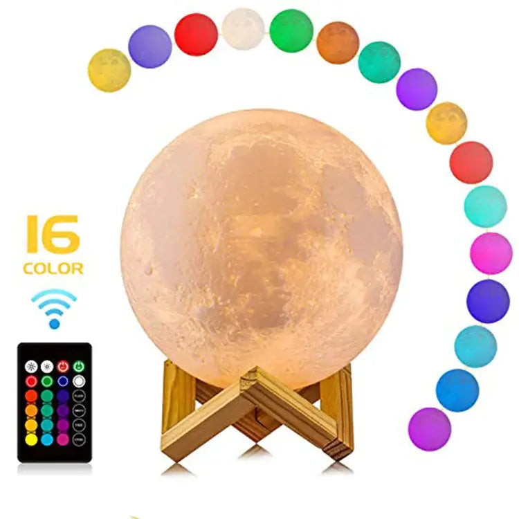 3D Moon Night Lamp with 16 color options and remote control for a cozy ambiance.